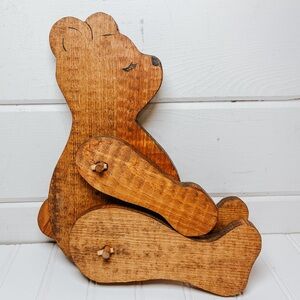 Vintage Handmade Wooden Teddy Bear Figure Children's Decor | Cottagecore